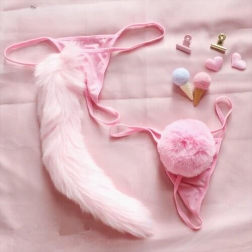 Rabbit Tail Hair Ball Women Underwear Kawaii Lolita Girls Soft Hearted Pink Girls Cute Pants Sexy Lingerie G String Panties