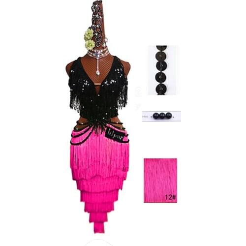 Latin Dance Competition Dress Female Adult Tassel Sequined Backless Custom Dance Skirt Professional Performance Clothing