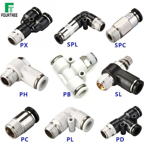 1Pcs Fine Pneumatic Fittings M5 1/8 1/4 3/8 1/2 Compressor Accessories Air Quick Pipe Connectors Spare Parts OD 4 6 8 10 12mm