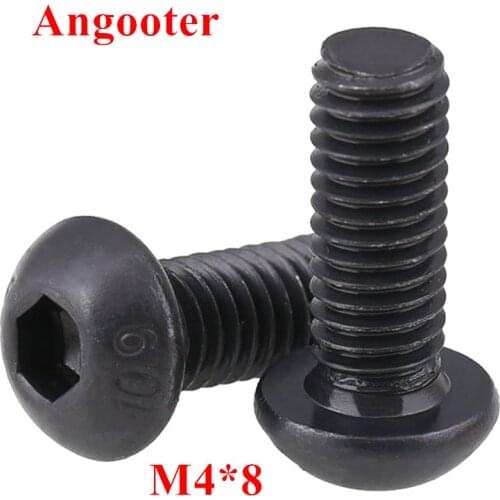100pcs ISO7380 M4*8 Black Steel 10.9 grade Round Head Screws M4x8 Hex Socket Button Head Cap Screw Screws Bolts