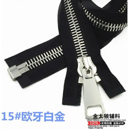 15# brass zippers for sewing metal zipper 50pieces jacket bags dress zipper 80cm black tape silver teeth