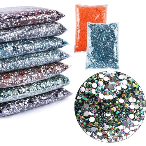 2mm White Sapphire 15 Colors Round Glitter Plated Bottom AB Resin Rhinestone Big Package Nail Art DIY Decoration Supplies