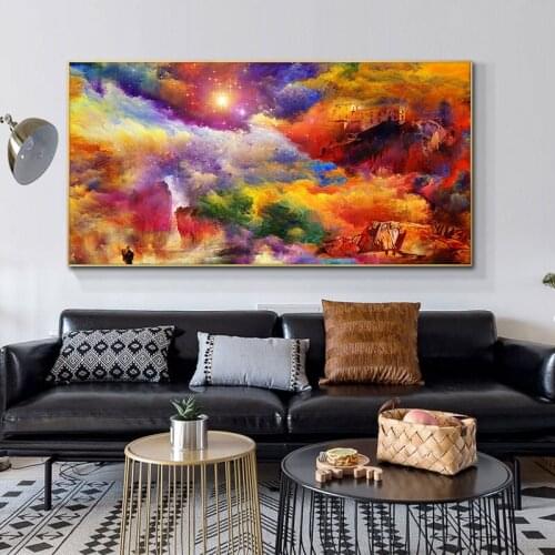 Abstract And Colorful Sky Mountain Canvas Painting Scandinavia Posters and Prints Cuadros Wall Art Pictures For Living Room