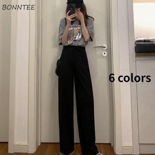 Casual Pants Women New Wide Leg Summer Ins High Waist Cool Baggy Loose Thin All-match Solid 6 Colors Fashion Streetwear Students