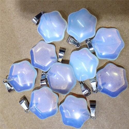 50Pcs 20x7mm White And Blue Opal Carved Hexagonal Flower Pendant Beads For DIY Jewelry Making Necklace Accessories Special Gift