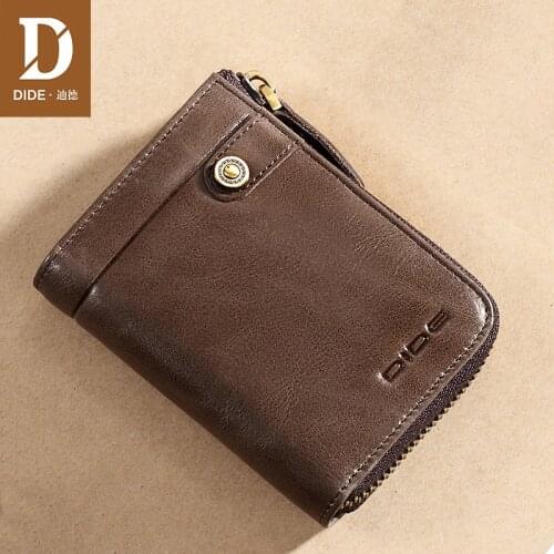DIDE Genuine Leather Wallet Unisex Zipper Purse Men Credit Cart Wallet mini slim wallet Card Case ID Holders Coin credit