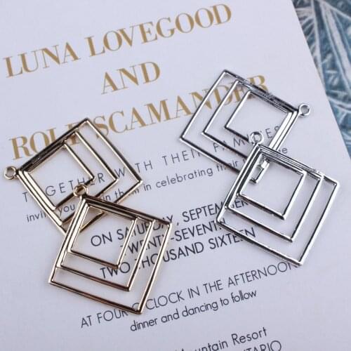 DIY Korean bright gold silver overlap square charms alloy geometric pendant for bracelet Earrings Handmade jewelry accessories