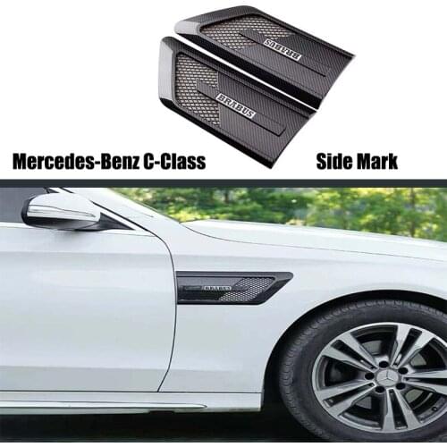 For Mercedes-Benz 2pcs Vent Fender Trim Emblem Blade Carbon Fiber Style Car Side Sticker Car Accessories