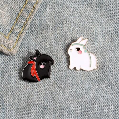 Enamel pin Black White Rabbit Brooch Bag Clothes Lapel Pin Button Badge Cartoon Animal Jewelry Gift for best friends