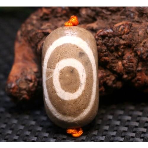 Energy Tibetan Old Agate Totem Eye in Eye Goat Eye dZi Bead Totem Pendant Amulet Timestown zhang