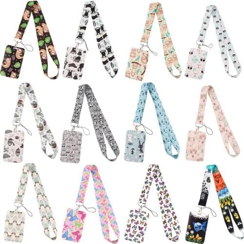 ER1262 Animal Series Sloth Owl Rabbit Lanyard ID Badge Holder Bus Pass Case Cover Slip Bank Credit Card Holder Strap Cardholder