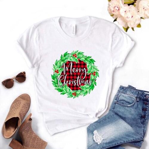 Merry Christmas Holiday Plaid Print Women Tshirts Cotton Casual Funny t Shirt For Lady Top Tee Hipster Drop Ship NA-517