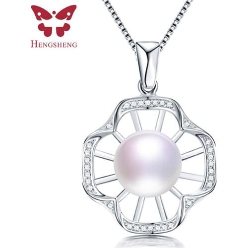 HENGSHENG Women Jewelry 925 Sterling Silver Zircon Pendant Genuine Freshwater Cultured Pearl Elegant Pendant Necklace