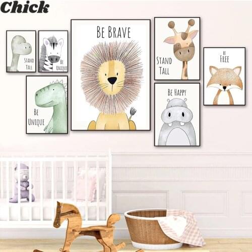 Cartoon Animal Nordic Posters Wall Pictures Lion Elephant Nursery Canvas Painting Wall Art Pictures For Baby Girls Room Decor