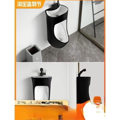 Urinal wall mounted adult mens toilet domestic black ceramic water-saving urinal with faucet and wash basin