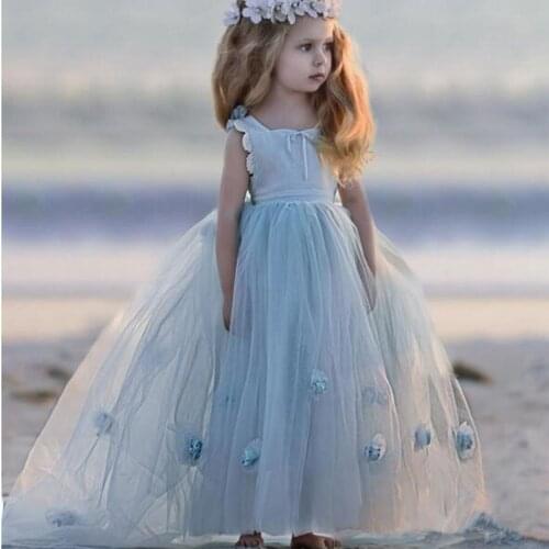 Flower Girl Dresses Lace Applique Sleeveless Fluffy Princess Gown Girls Pageant Dresses First Communion Party Dresses