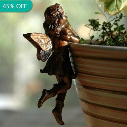 Girl Hanging Cup Resin Decoration Fairy Combination Flower Basket Edge Decoration Garden Design Garden Pot Ornaments