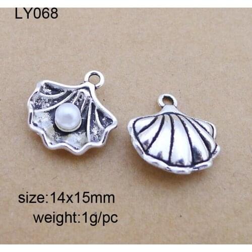 High Quality 25PCS/Lot 14mm*15mm Antique Silver Plated Simulated Pearl Shell Charms For Jewelry Making