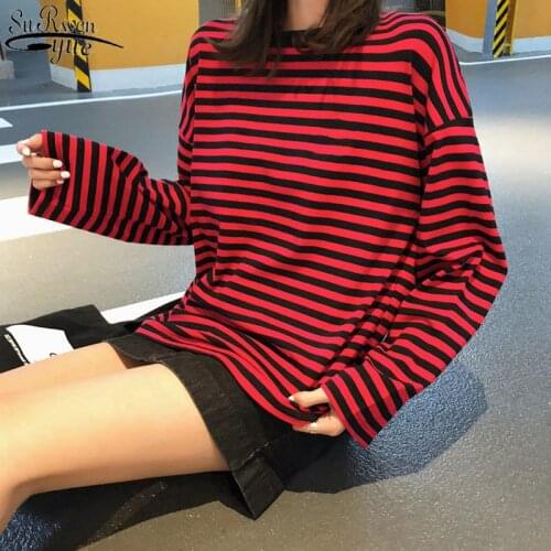 Early Autumn Long Sleeve Striped Women Blouses Preppy Solid O-neck Casual Cotton Shirts Plus Size Loose Blouse Blusas 11749
