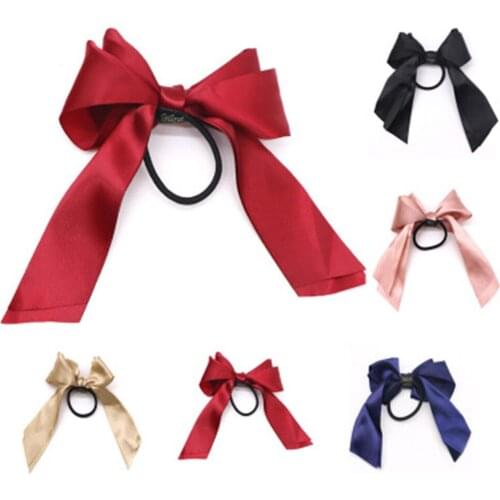 Women Rubber Bands Tiara Satin Ribbon Hair Bow Elastic Hair Band Rope Scrunchies Ponytail Holder Gum for Girls Hair Accessories