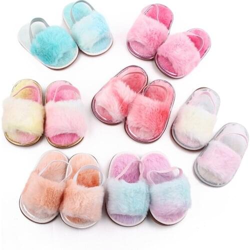 Newborn Baby Sandalet Fashion Faux Fur Toddler Pink Shoes For Winter Sandles Infant Slippers Princess Girls Flats Shower Gifts