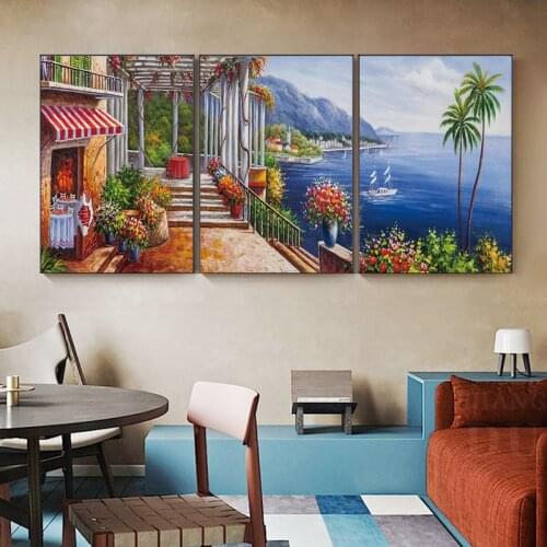 Scandinavian Seaside House Canvas Art Poster Nordic Painting Colorful House Scenery Picture Print Wall Decorative Living Room