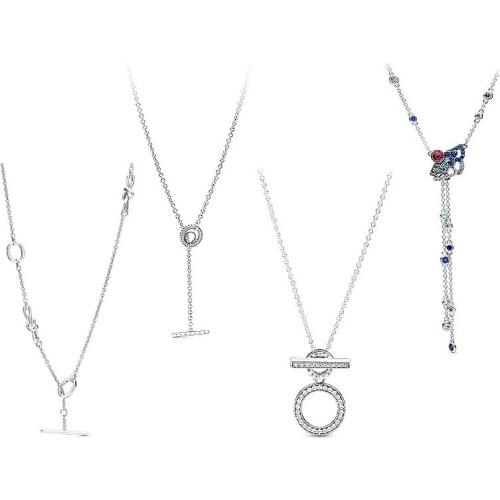 Heart mixed 925 silver blue fan Y necklace necklaces rings adjustable double loop T buckle