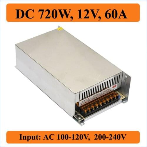 720W 12V 60A Triple Output Switching Power Supply for LED Strip Lights Bulb, AC 100-240V input Transformer to DC 12V Output