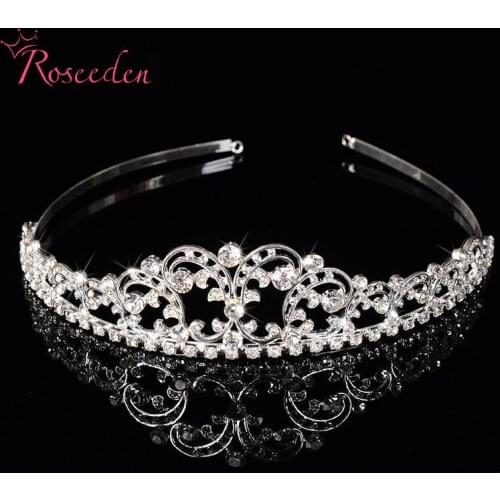 Vintage Clear Crystal Tiara Crown Silver Plated Alloy Rhinestone Tiaras Headwear For Wedding Bridal Hair Accessories RE117