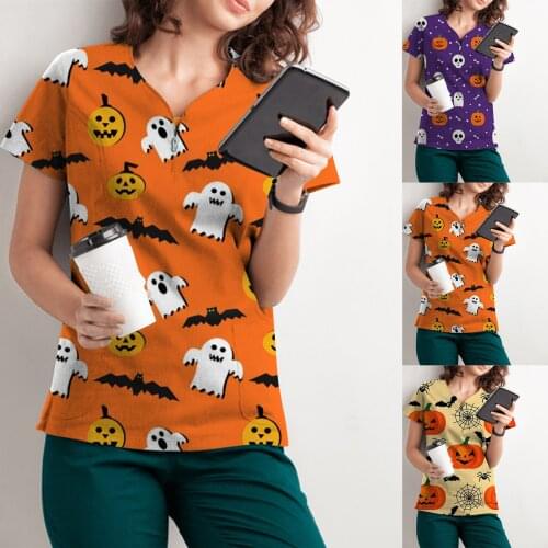 Women Halloween Nurse Uniform Pharmacy Pet Grooming Scrubs Tops Dentistry Beauty Salon Overalls V-Neck Nursing Working Uniforms
