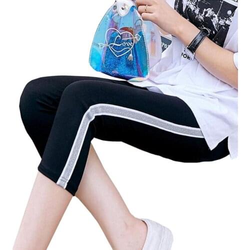 CUHAKCI Women Joggers Streetwear Summer Sweatpants Casual Striped Leggings Black High Waist Cotton Capri