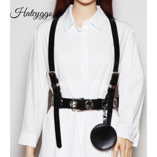 HATCYGGO Black Leather Shoulder Harness Belt Bag Women Hollow Waist Belts Trendy Body Bondage Harness Lingerie Belt Strap 2021