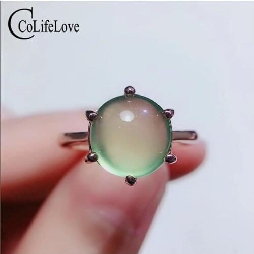 CoLife Jewelry Simple 925 Silver Ring for Office Woman 10mm 5ct Natural Prehnite Silver Ring Fashion Silver Ring