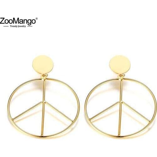 ZooMango Original Design Titanium Stainless Steel Earrings Jewelry For Women Girl Trendy Peace Sign Female Stud Earrings ZE17085