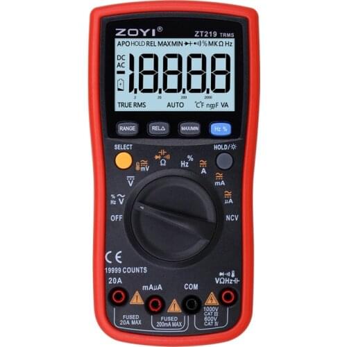 ZOYI ZT219 True-RMS 19999 Counts Digital Auto Range Multimeter NCV Frequency Auto Power Off AC DC Voltage Ammeter Current Ohm