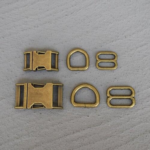 100 Sets 15/20/25mm Bronze Metal Hardware D Ring Belt Straps Slider Side Release Buckle Spring Hook For Dog Collar Accessories