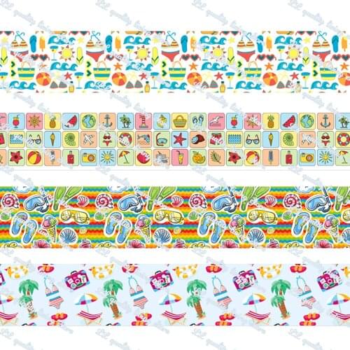 16-75MM Summer Pattern printed Grosgrain Ribbon 50 Yards/Roll Tape Clothing Bakery Hairbow Gift Wrapping Accessory Hairbow Head