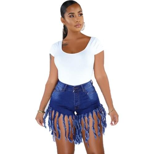 2021 Summer Women Sexy High Waist Tassel Jeans Shorts