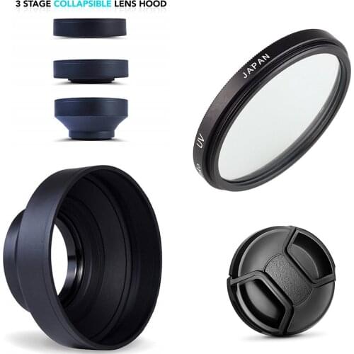 3 Stage Collapsible Rubber Camera Lens Hood UV Filter lens cap for Sony HX400V HX350 HX300 H400 digital cameras