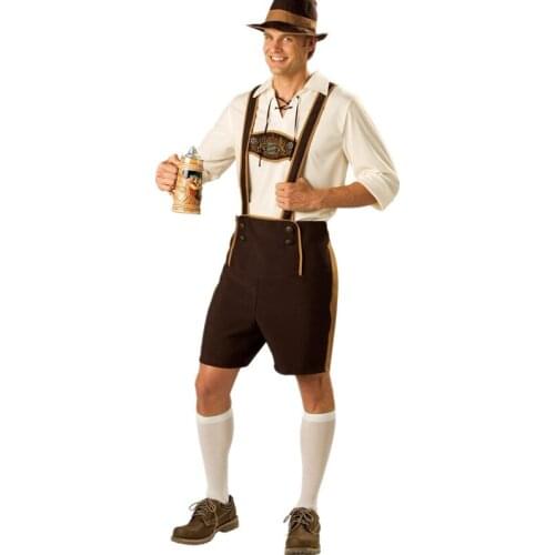 3pc/set Lederhosen+Shirt+Hat Adult Oktoberfest German Bavarian Mens Beer Costume
