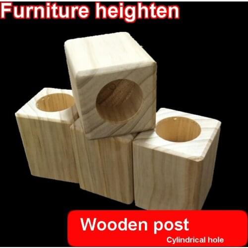 4pcs Furniture Heighten Wooden Post Cylindrical Groove Table Chair Foot Leg Pad Non-slip Wood Foot Table Bed Pad High Block Wood