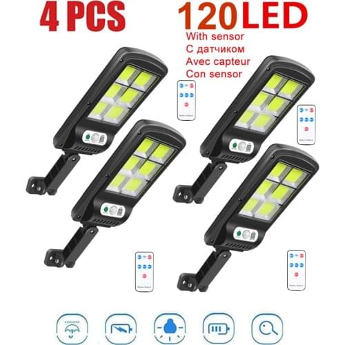 4pcs tabular oblong Remote Control Upgraded COB Solar Light PIR Motion Sensor IP65 Outdoor Solar Wall Street lamps Waterproof sm
