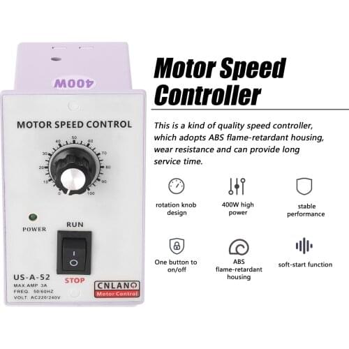 400W AC220V ABS Speed Controller Motor Speeds Pinpoint Regulator Control Device White