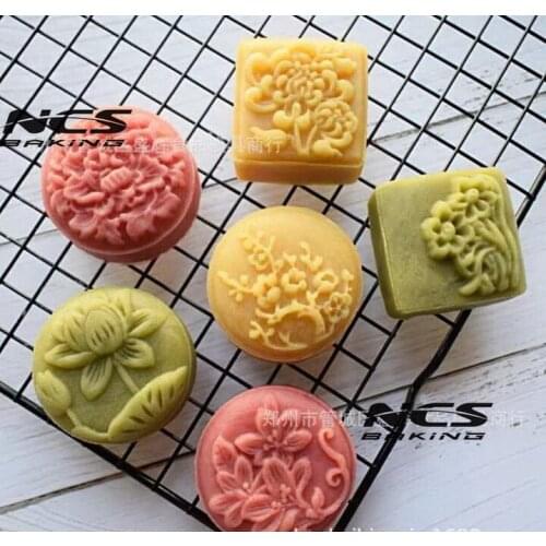 63g mix round square shape Mooncake mung bean cake Molds mould with 6 Stamps plastic hand pressure , 50sets/lot