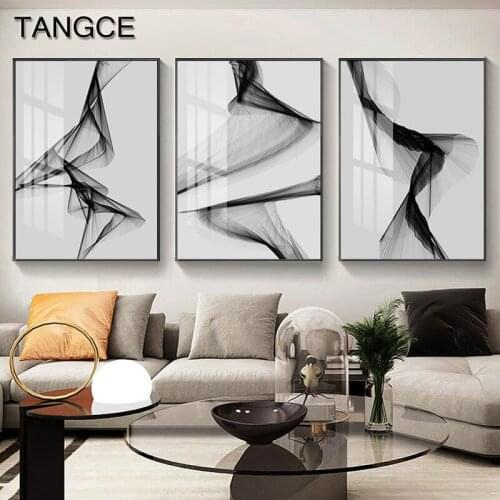 Abstract Black White line Canvas Painting Nordic Curve Posters Prints Wall Art Pictures for Living Room Minimalism Home Decor
