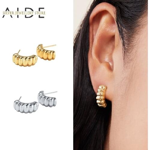 AIDE Personalized Wide Twist Stud Earrings For Women Fashion Arc Twists Glossy Piercing Earings Jewelry pendientes plata 925