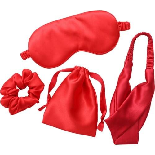 4PCS/Set Satin Eyemask Women Silky Headband Imitation Silk Scrunchies Women Hair Tie For Wedding Gifts