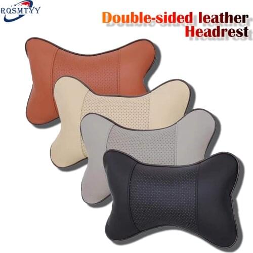 Car Neck Pillows Both Side Pu Leather 1pcs Pack Headrest For Head Pain Relief Filled Fiber Universal Car Pillow