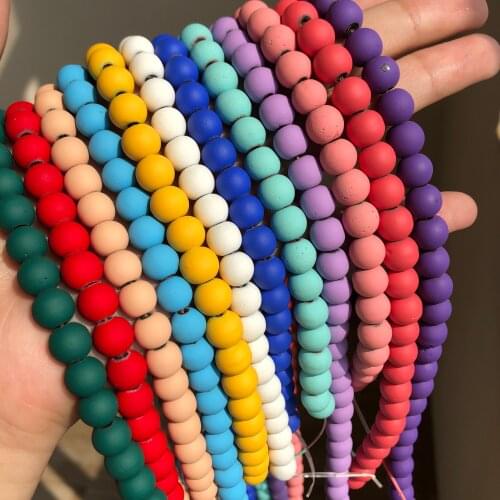 4/6/8mm Multicolor Frosted Rubber Hematite Stone Bead Round Loose Beads For Jewelry Making Accessories Diy Bracelets Necklaces