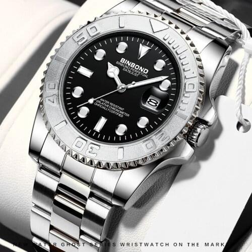 BINBOND Top Brand Luxury Men Watches Luminous Waterproof Stainless Steel Watch Quartz Calendar Business Wristwatch Reloj Hombre